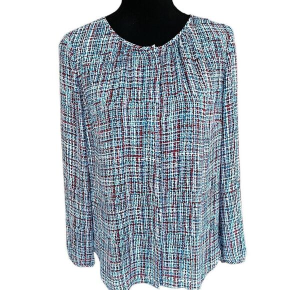TALBOTS Petites blue, red, pink, white plaid blouse/ hidden button placket sz SP - Picture 1 of 5